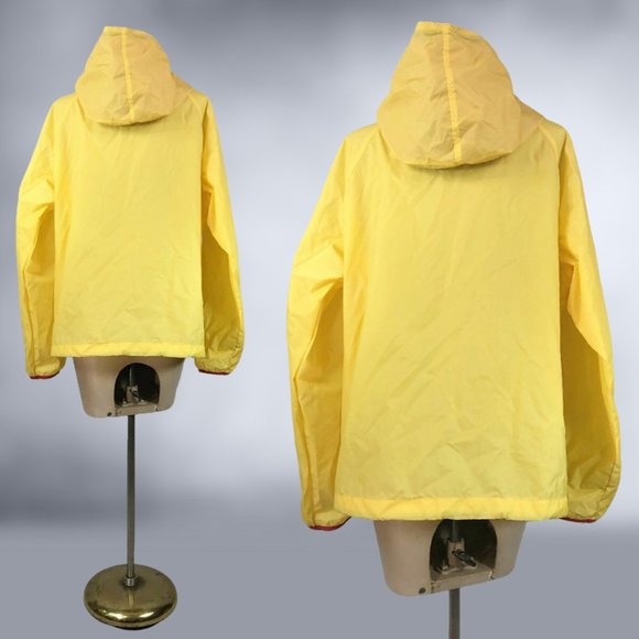 VINTAGE 90s Yellow Hooded Windbreaker Rain Jacket with Storage Pouch by Sierra - Picture 7 of 10